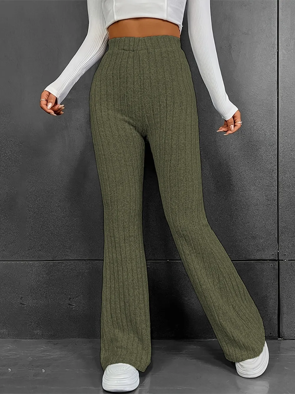 Ribbed High Waist Bootcut Pants, image 7