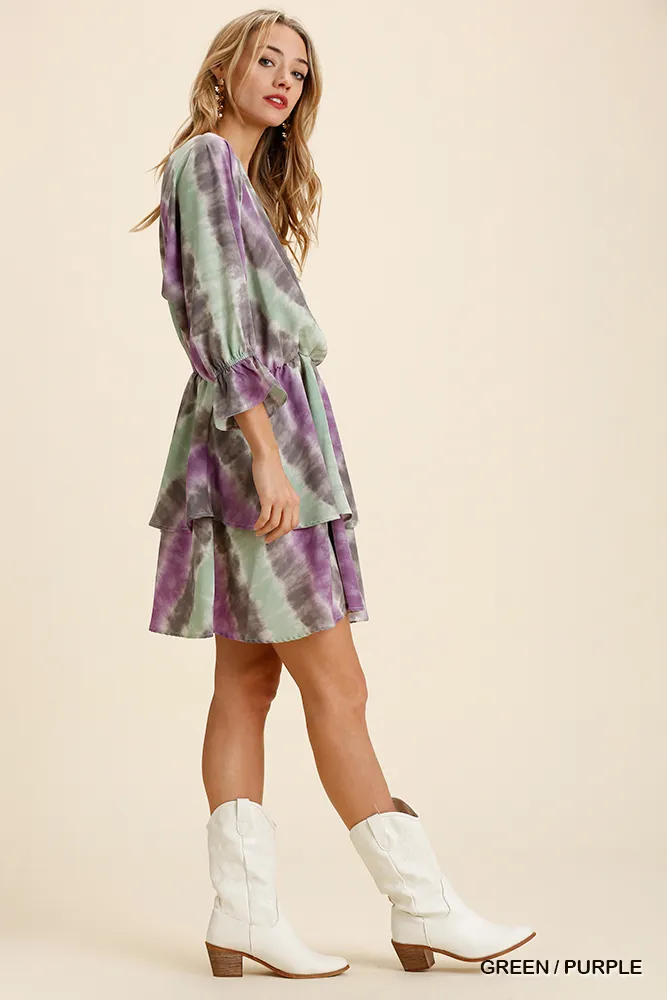 Tie Dye Ruffled Layered Dress with Elastic Waistband, image 2