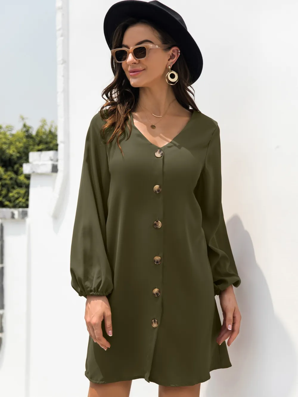 V-Neck Long Sleeve Mini Dress, image 12