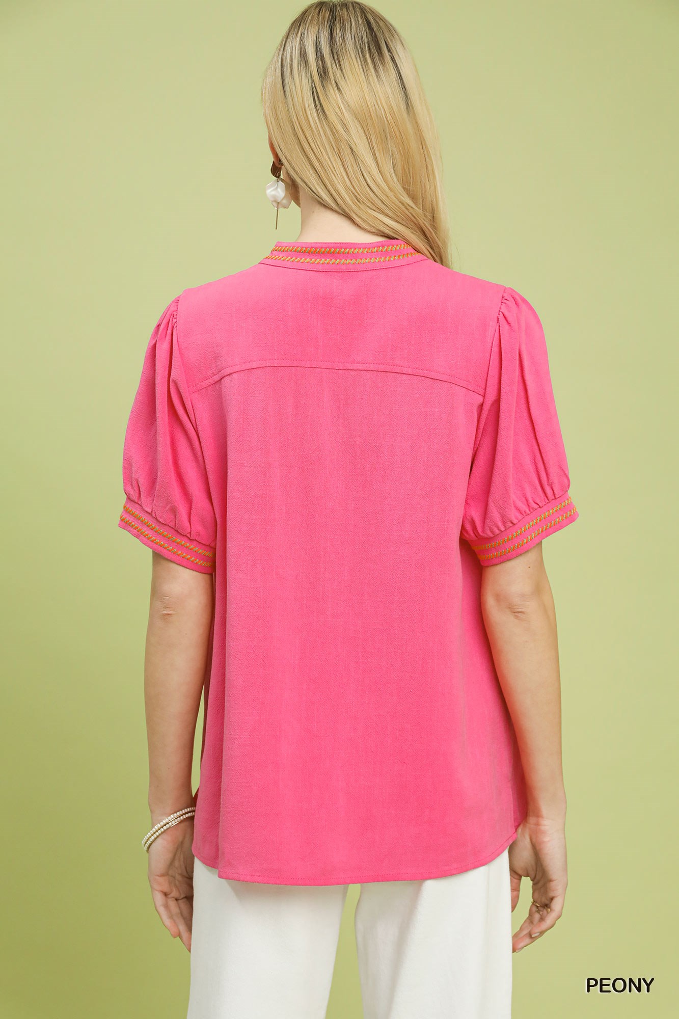 Embroidery Linen Puff Sleeve Blouse, image 3