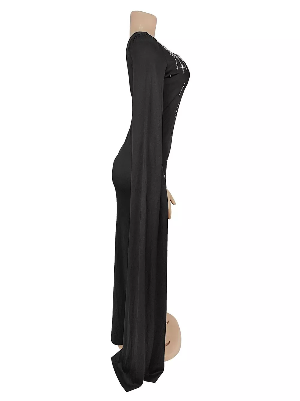 Rhinestone Square Neck Slit Sleeve Maxi Dress, image 5