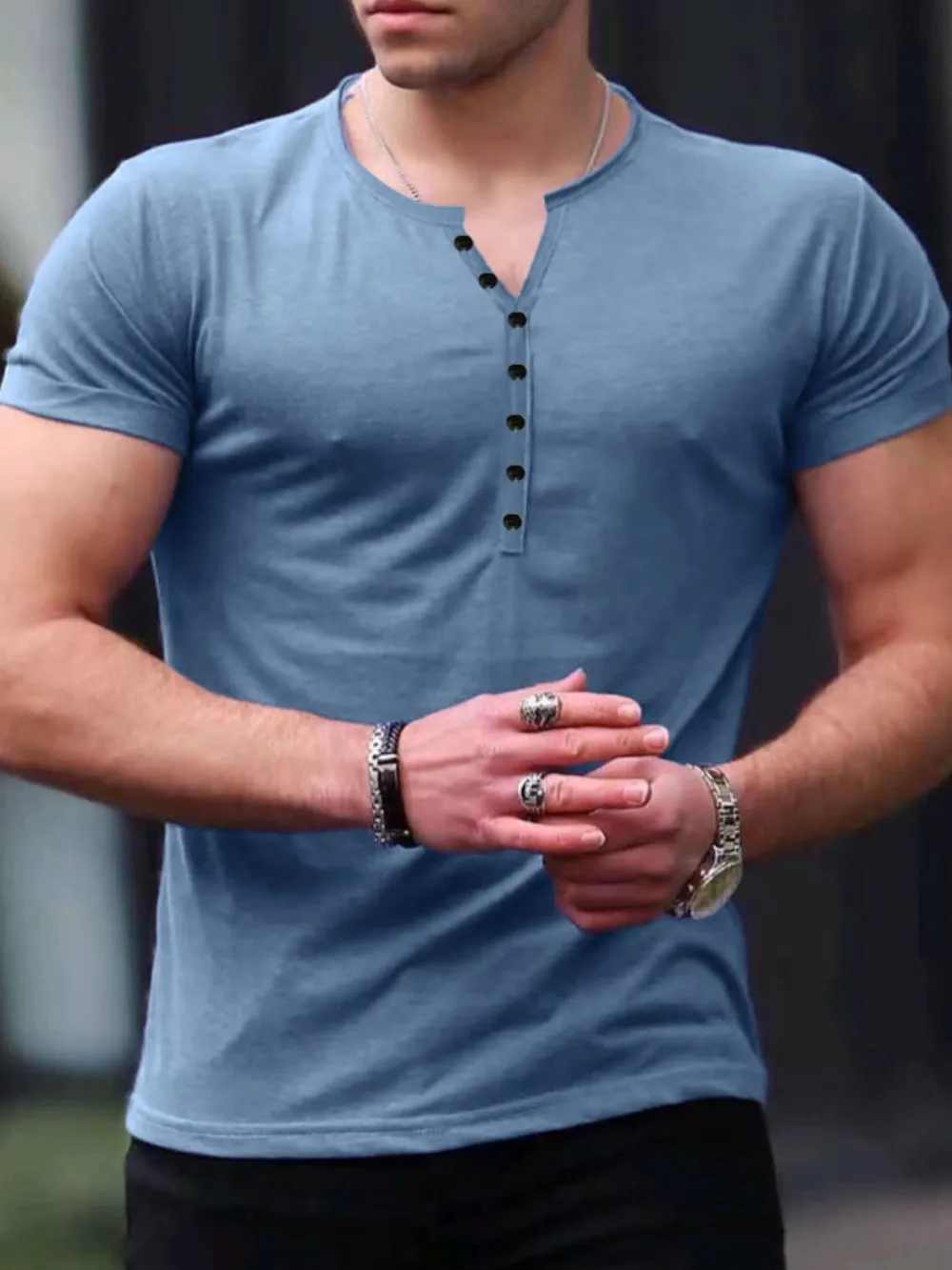 Men's Button Detail Short Sleeve Top, image 5
