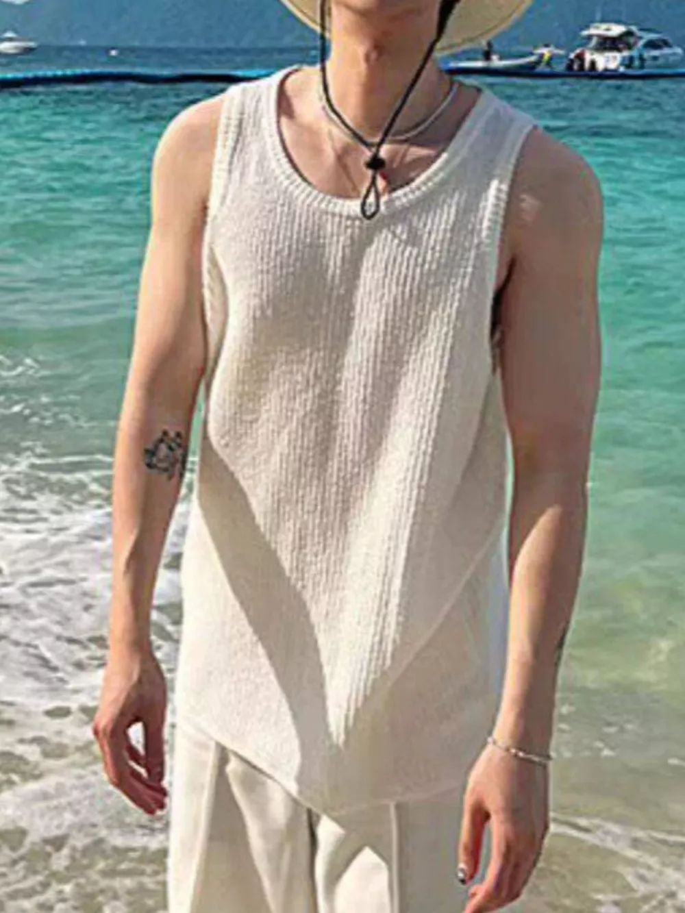 Men's Plus Size Textured Knit Sleeveless Tank Top, image 2