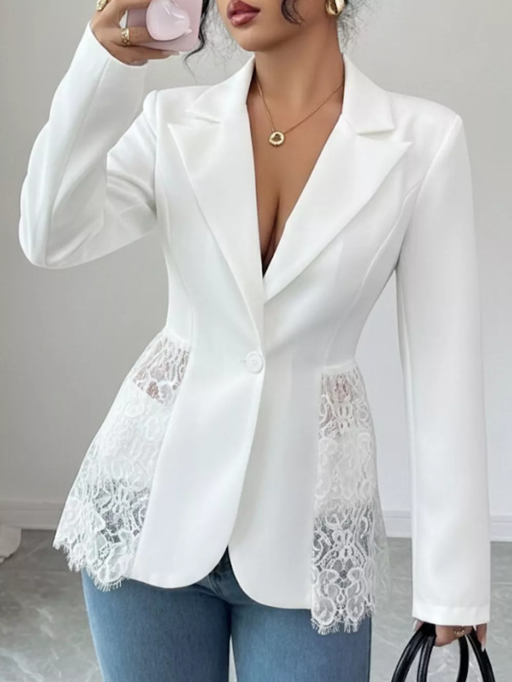 Lace Detail One Button Blazer, image 9