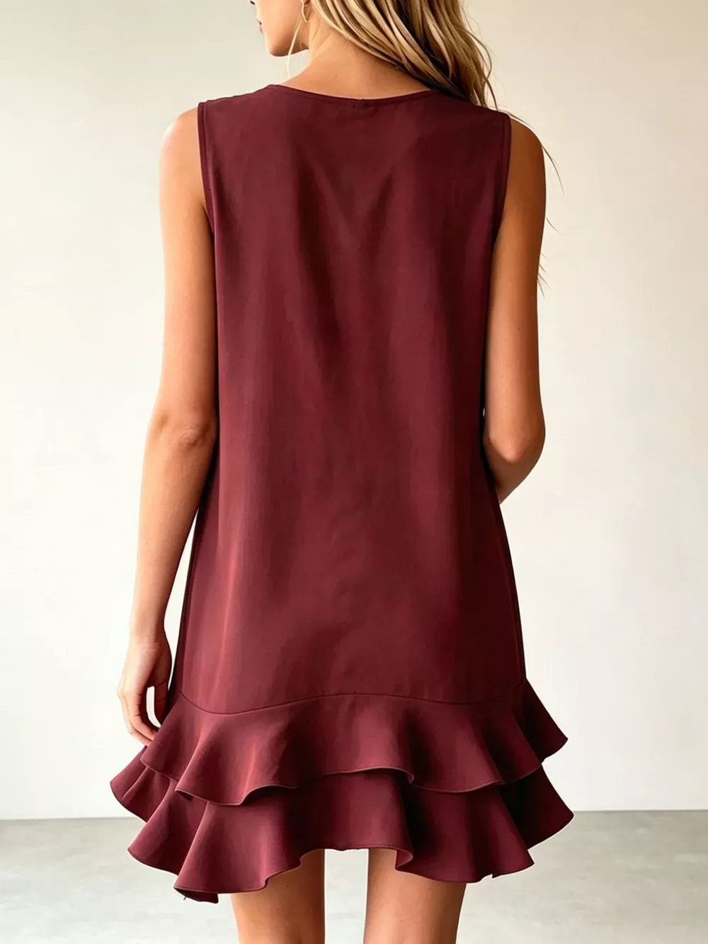 Full Size Sleeveless V-Neck Tiered Ruffle Mini Dress Plus Size, image 6