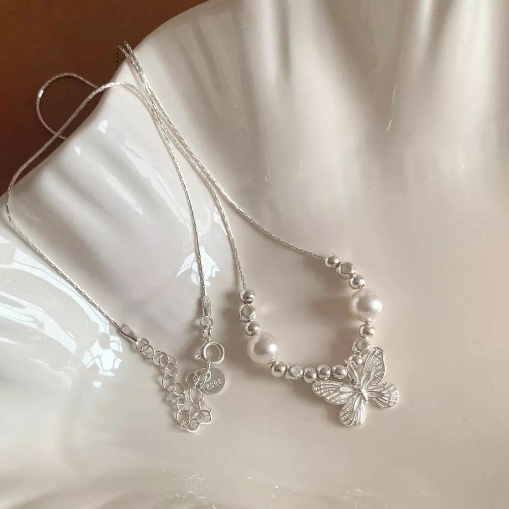 Butterfly Pearl Pendant Necklace, image 3
