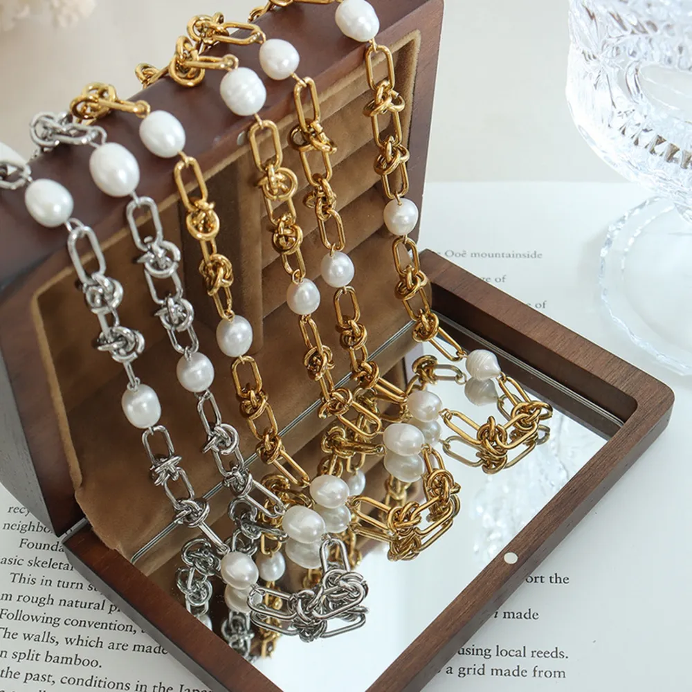 Freshwater Pearl Titanium Steel Necklace, image 6