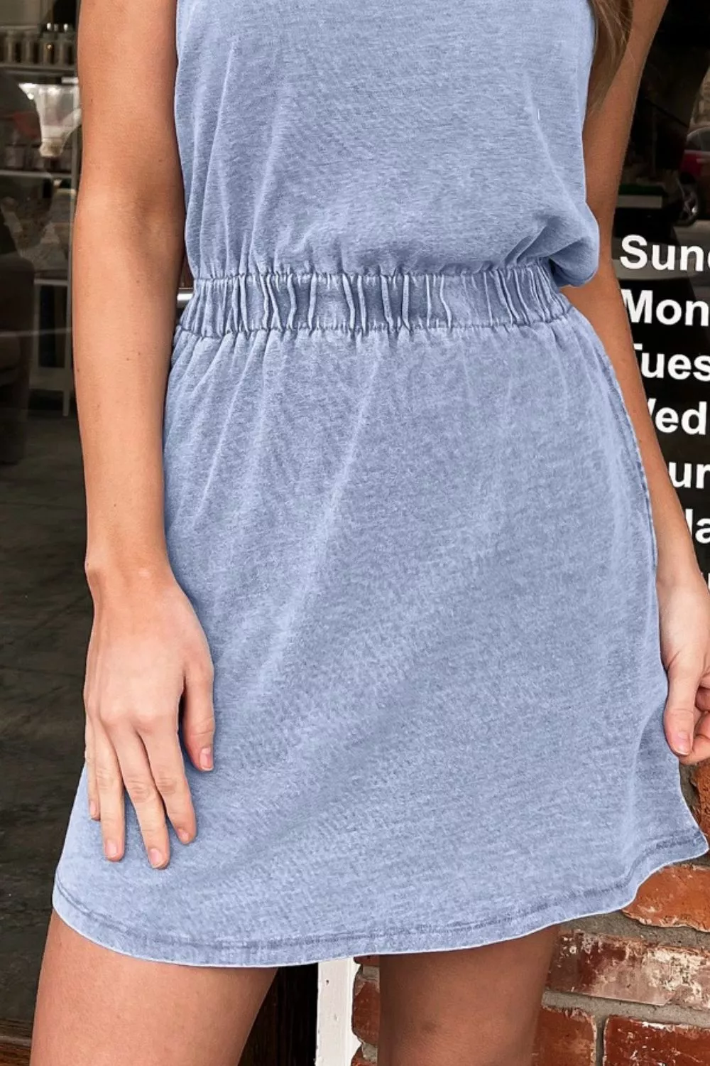 Casual Washed Scoop Neck Denim Mini Dress, image 3