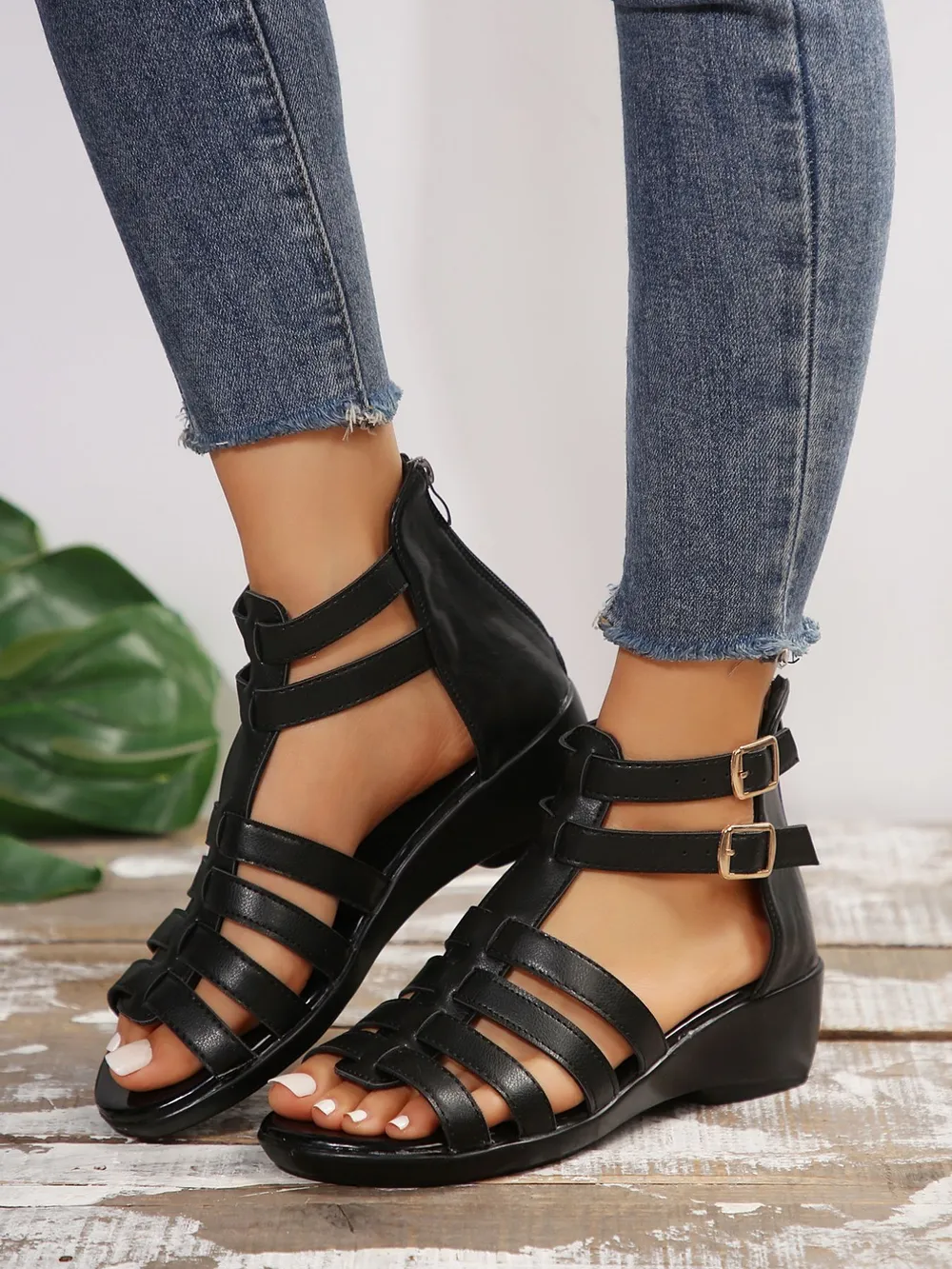 Strappy Wedge Buckle Sandals, image 4