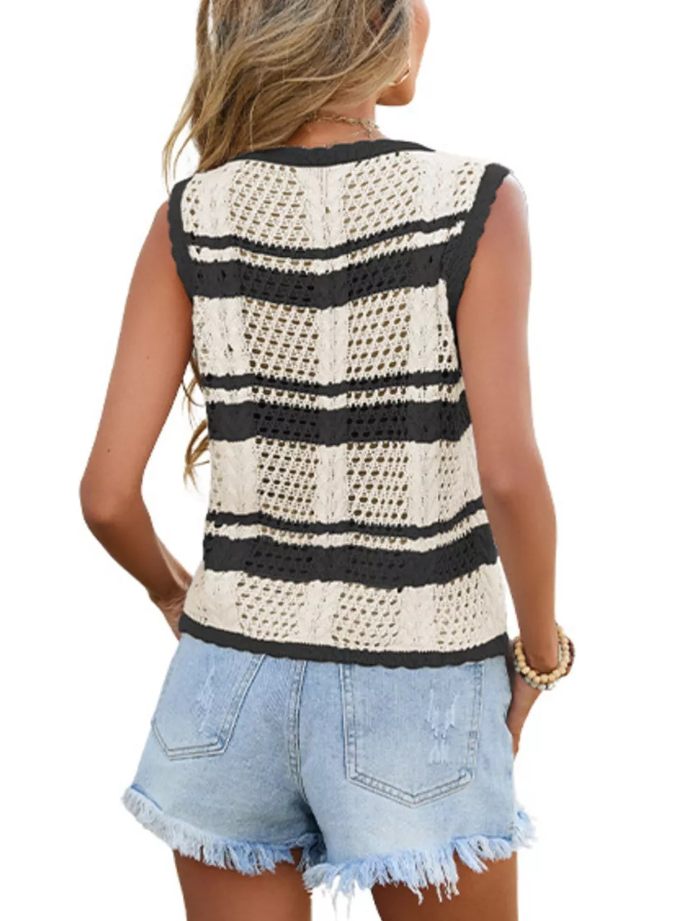 Striped Crochet Tie-Front Cardigan, image 5