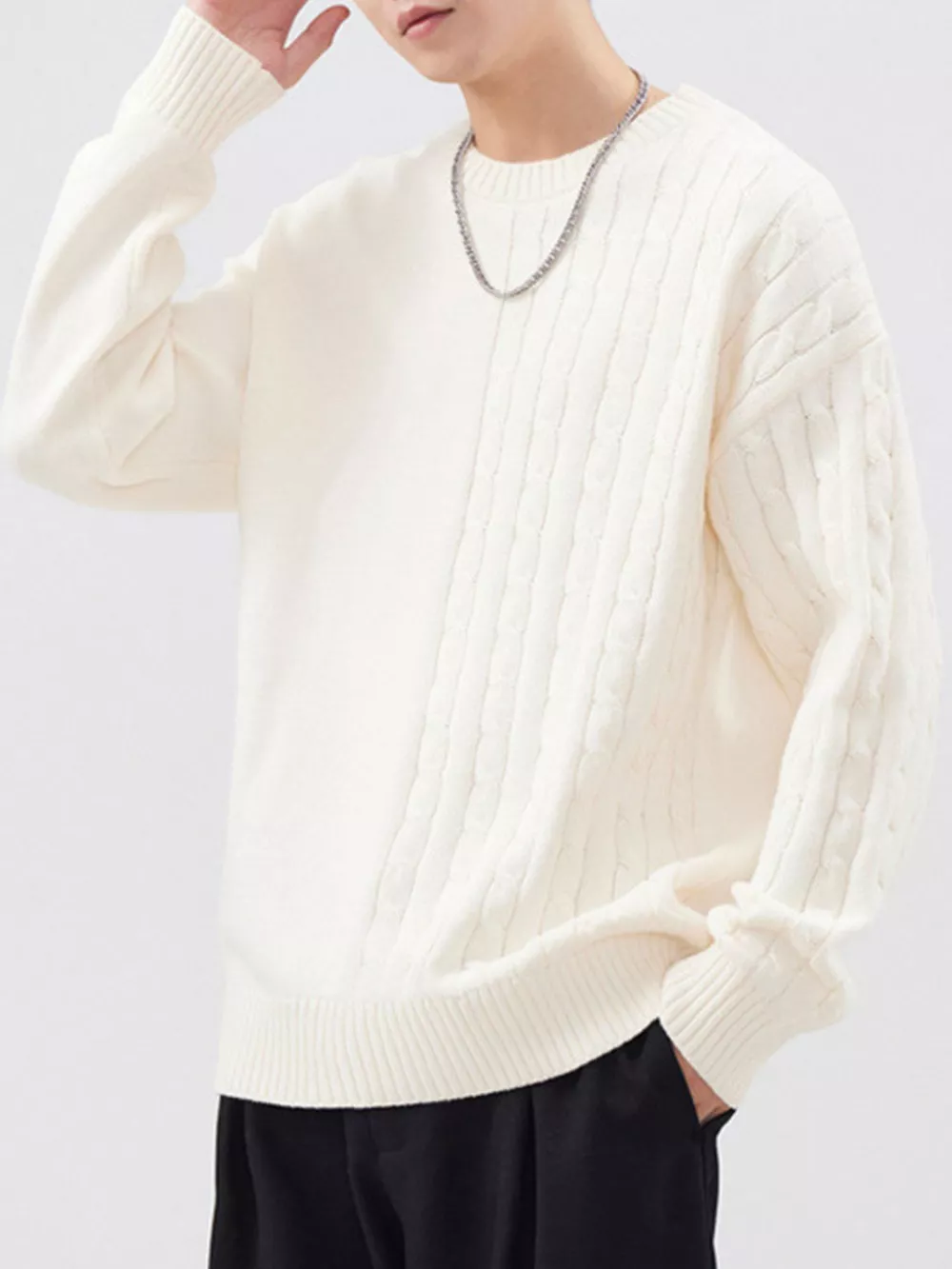 Men's Full Size Cable Knit Long Sleeve Sweater Plus Size, image 3