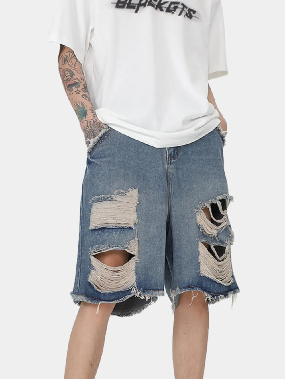 Men's Distressed Denim Shorts, image 4