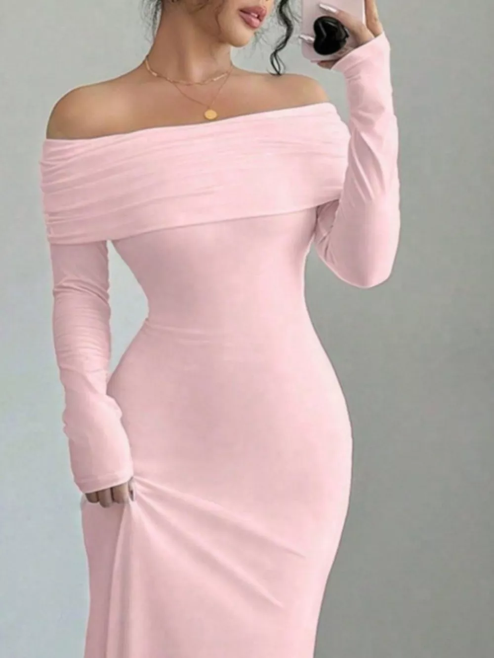 Off-Shoulder Long Sleeve Maxi Dress, image 6