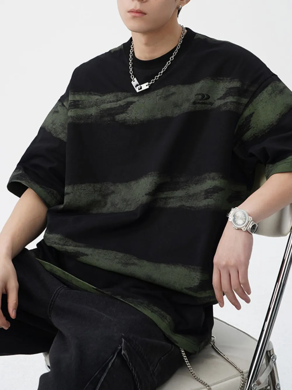 Men's Plus Size Basic style Round Neck Striped T-Shirt, image 4