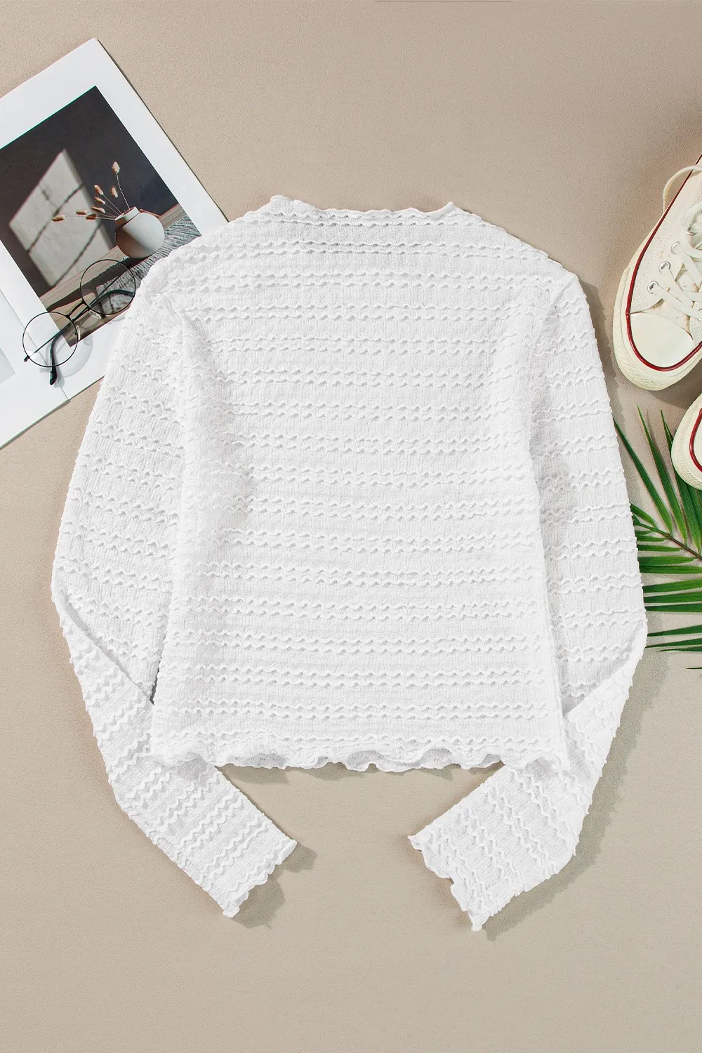 Long Sleeve Jacquard Slim Top, image 2