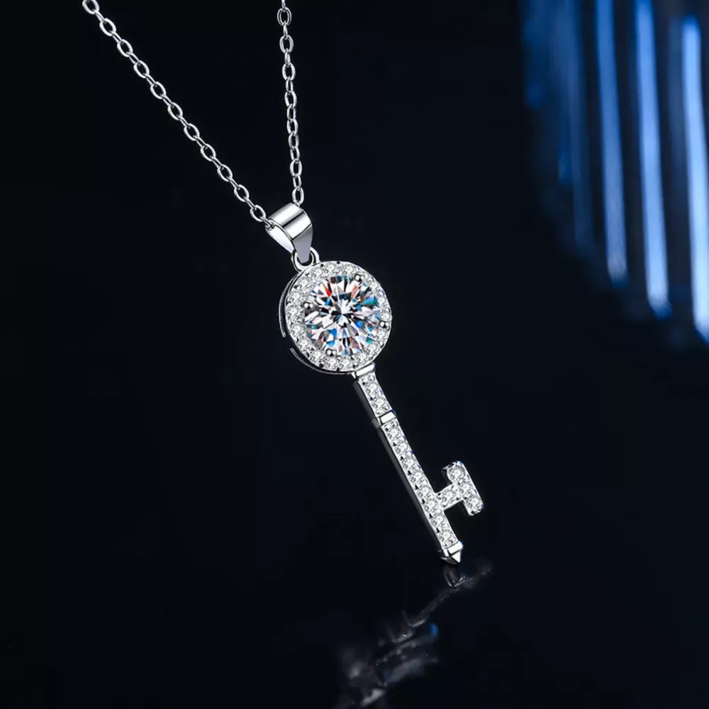 1 Carat 925 Sterling Silver Moissanite Key Pendant Necklace, image 5