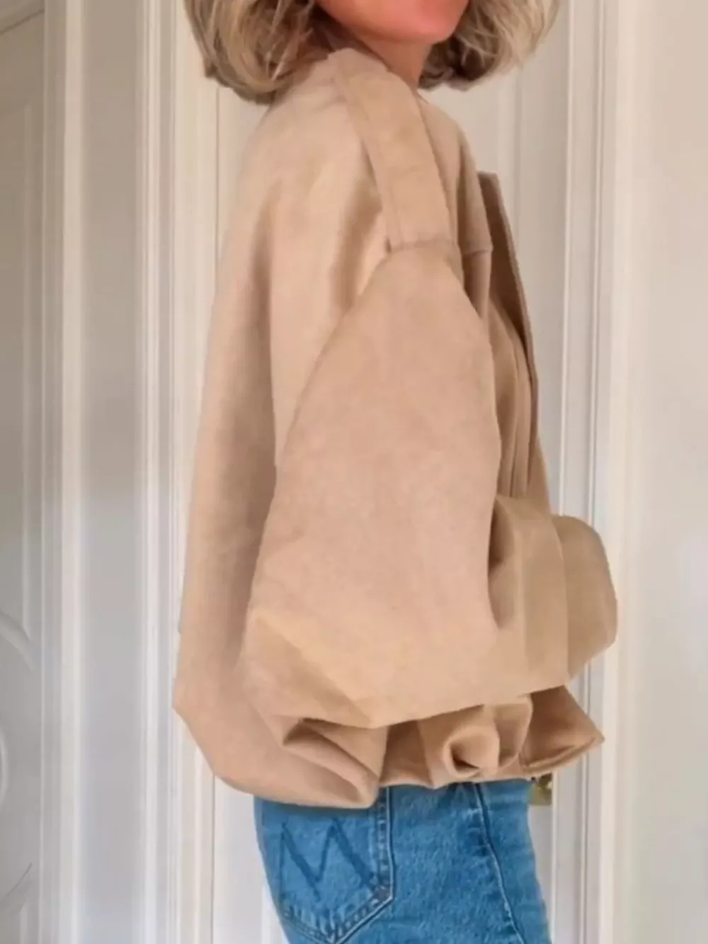 Zip Up Dropped Shoulder Suede Jacket, image 5