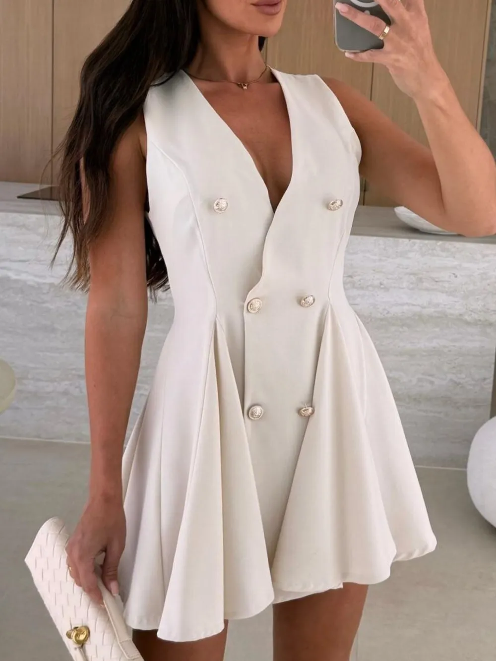 Sleeveless Double-Breasted Mini Dress, image 9