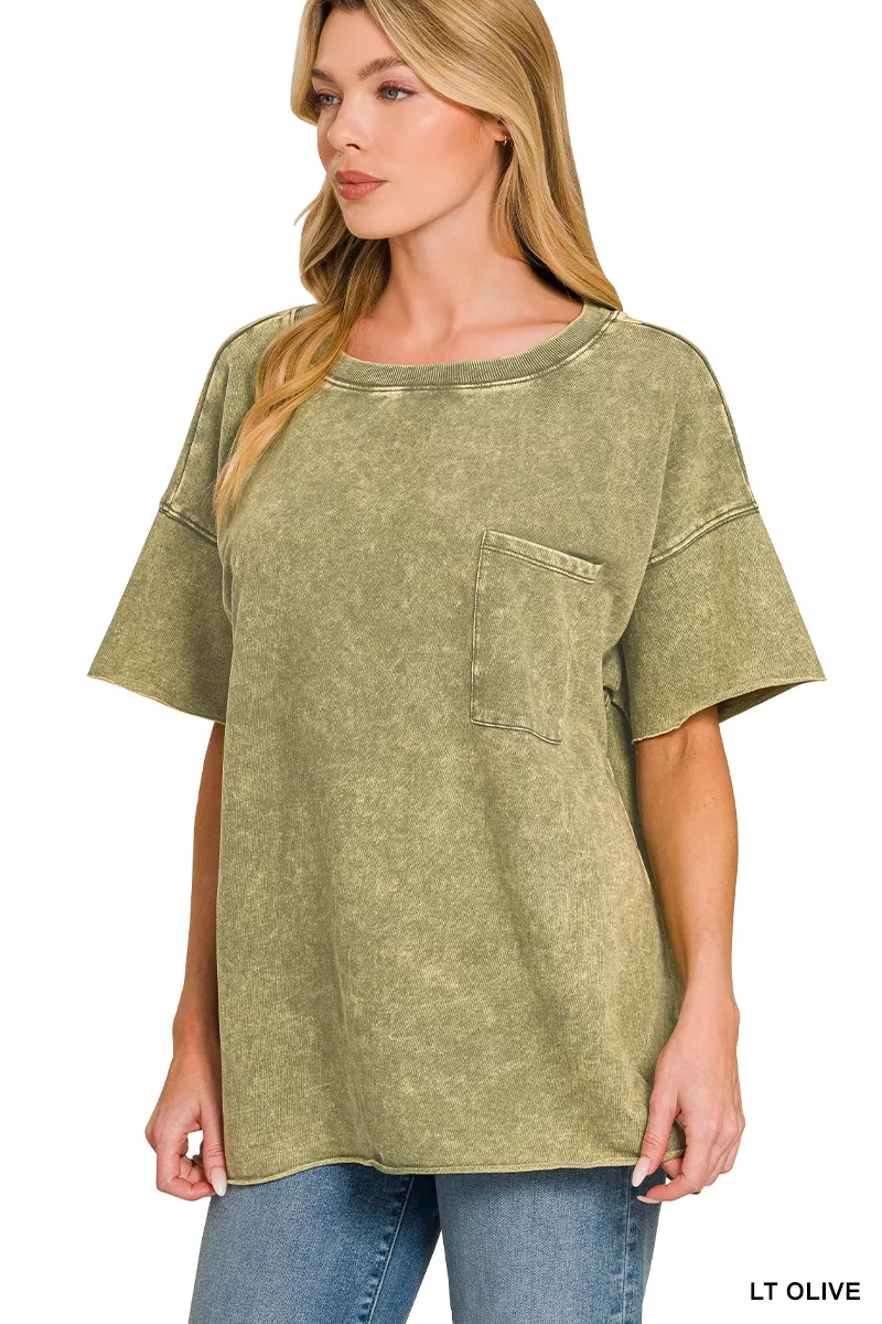 French Terry Washed Drop Shoulder Raw Edge Top, image 2