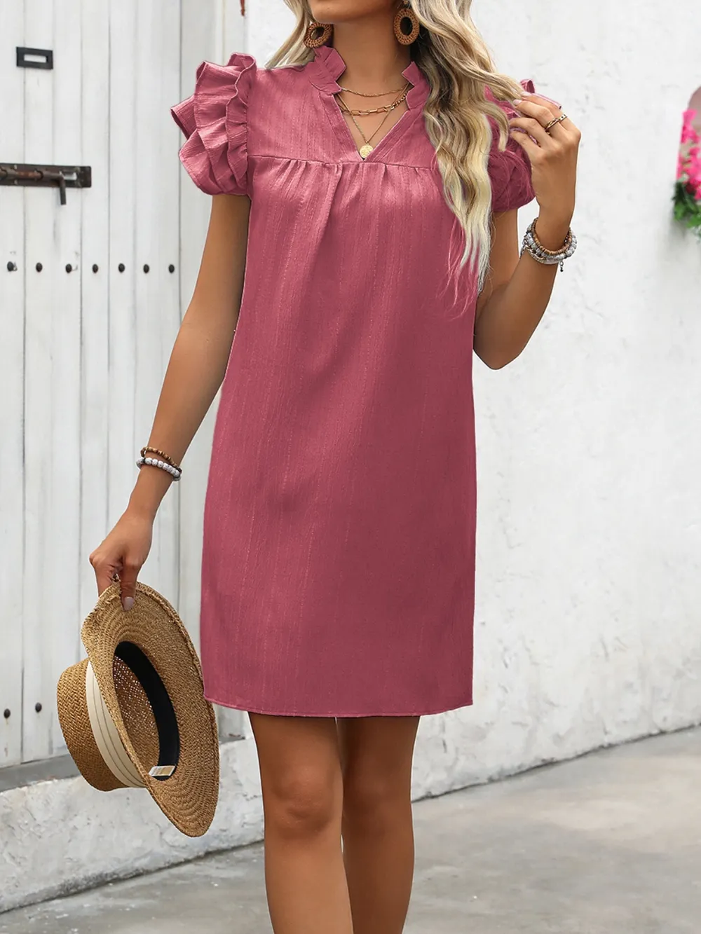 Ruffled Notched Cap Sleeve Mini Dress, image 11