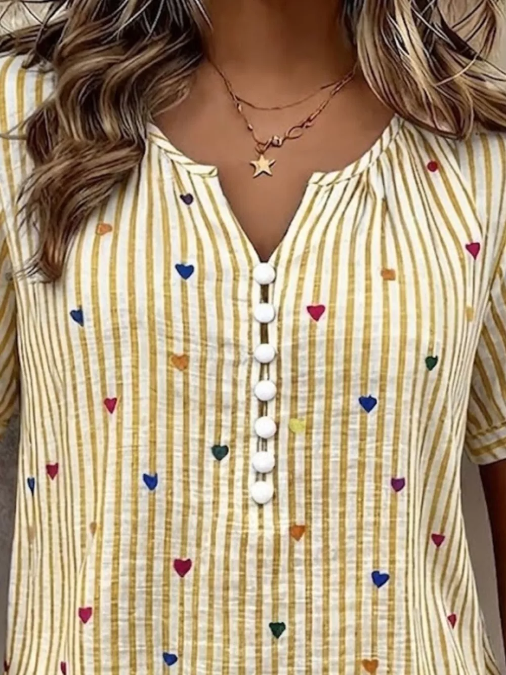 Full Size Heart Striped Short Sleeve Blouse Plus Size, image 8