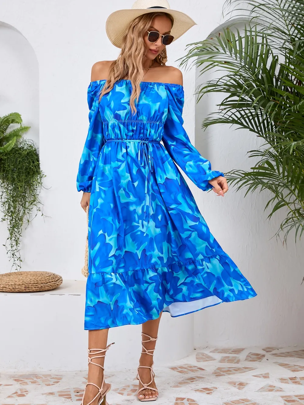 Printed Long Sleeve Midi Dress, image 15