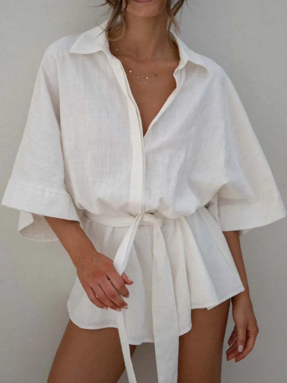 Collared Neck Half Sleeve Romper, image 5