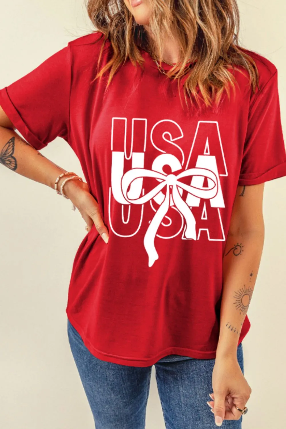 Patriotic USA Bow Graphic T-Shirt, image 5
