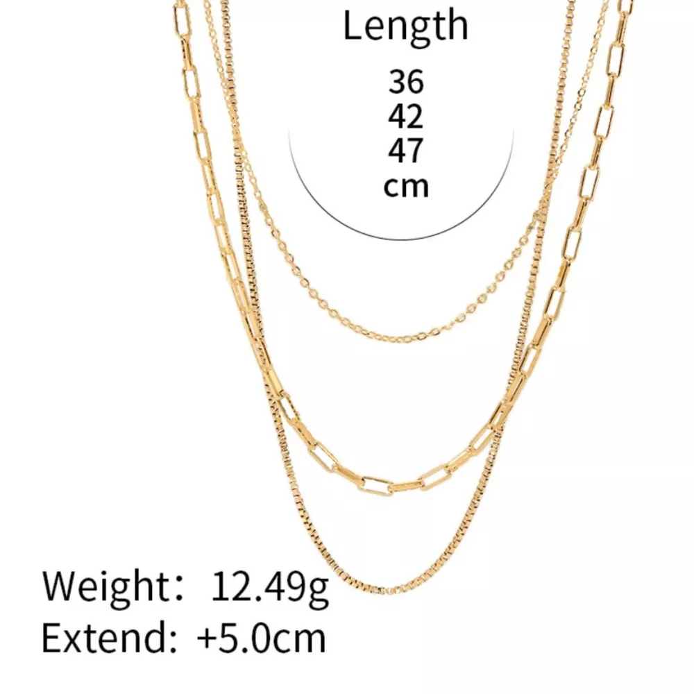 18K Gold-Plated Three Layered Necklace, image 3