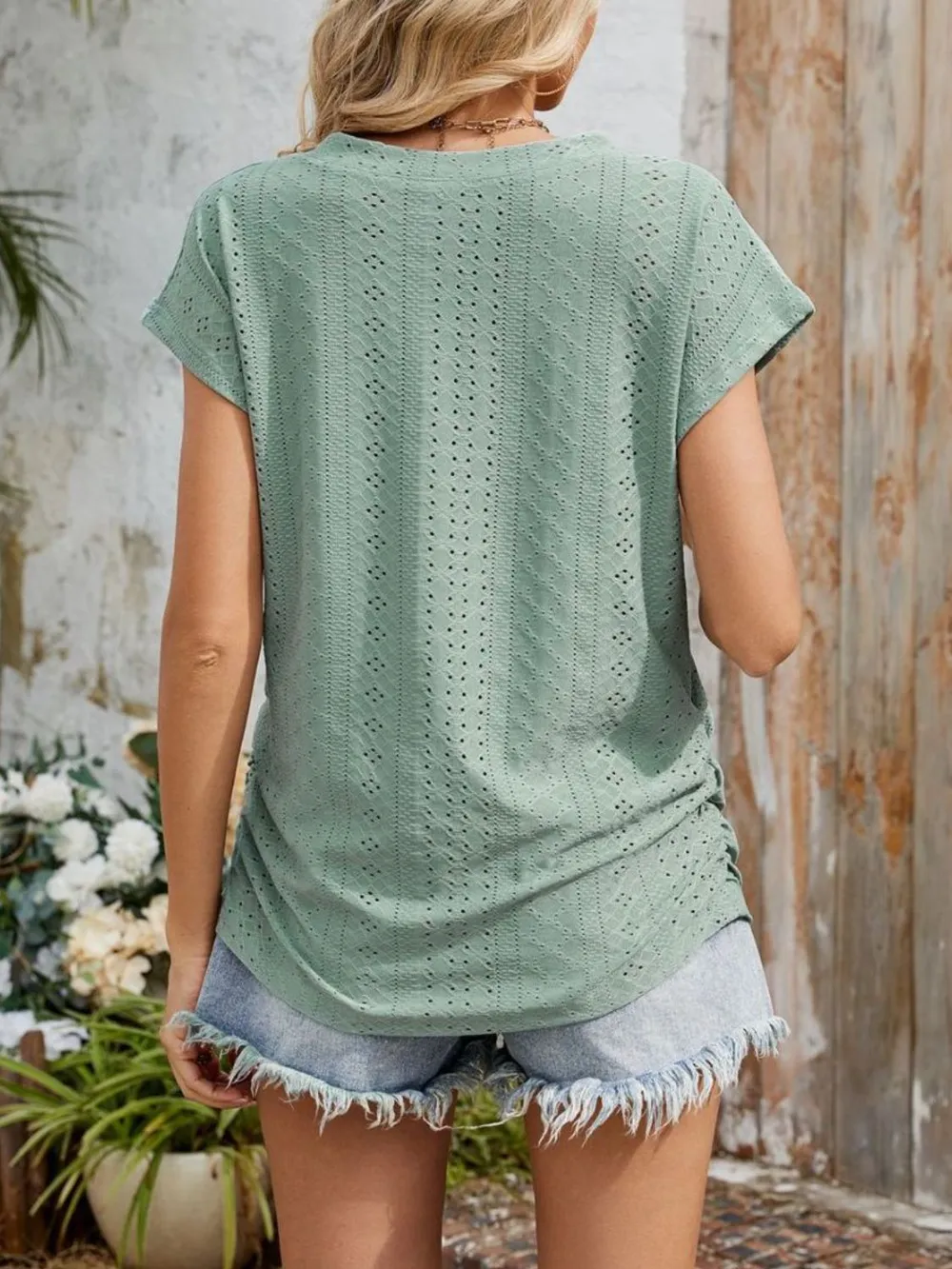 Eyelet V-Neck Short Sleeve Top, image 16