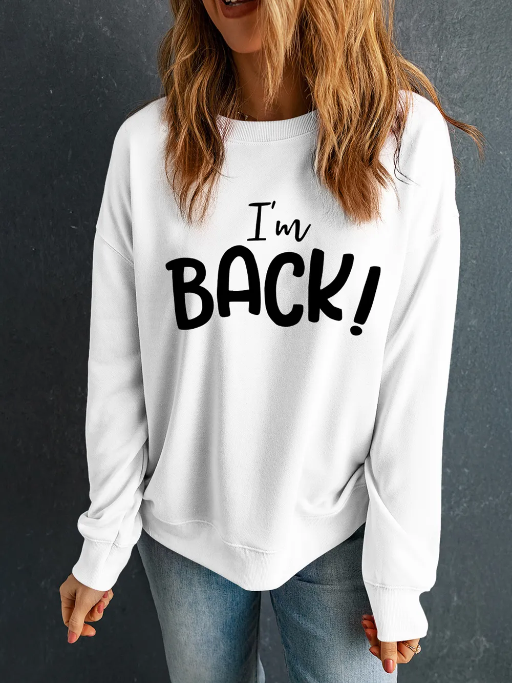 I'M BACK Round Neck Dropped Shoulder Sweatshirt, image 4