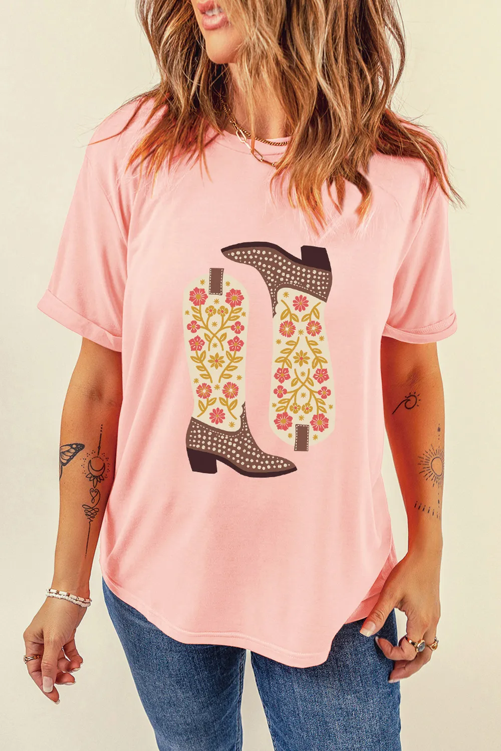 Boot Graphic Round Neck Short Sleeve T-Shirt, image 3