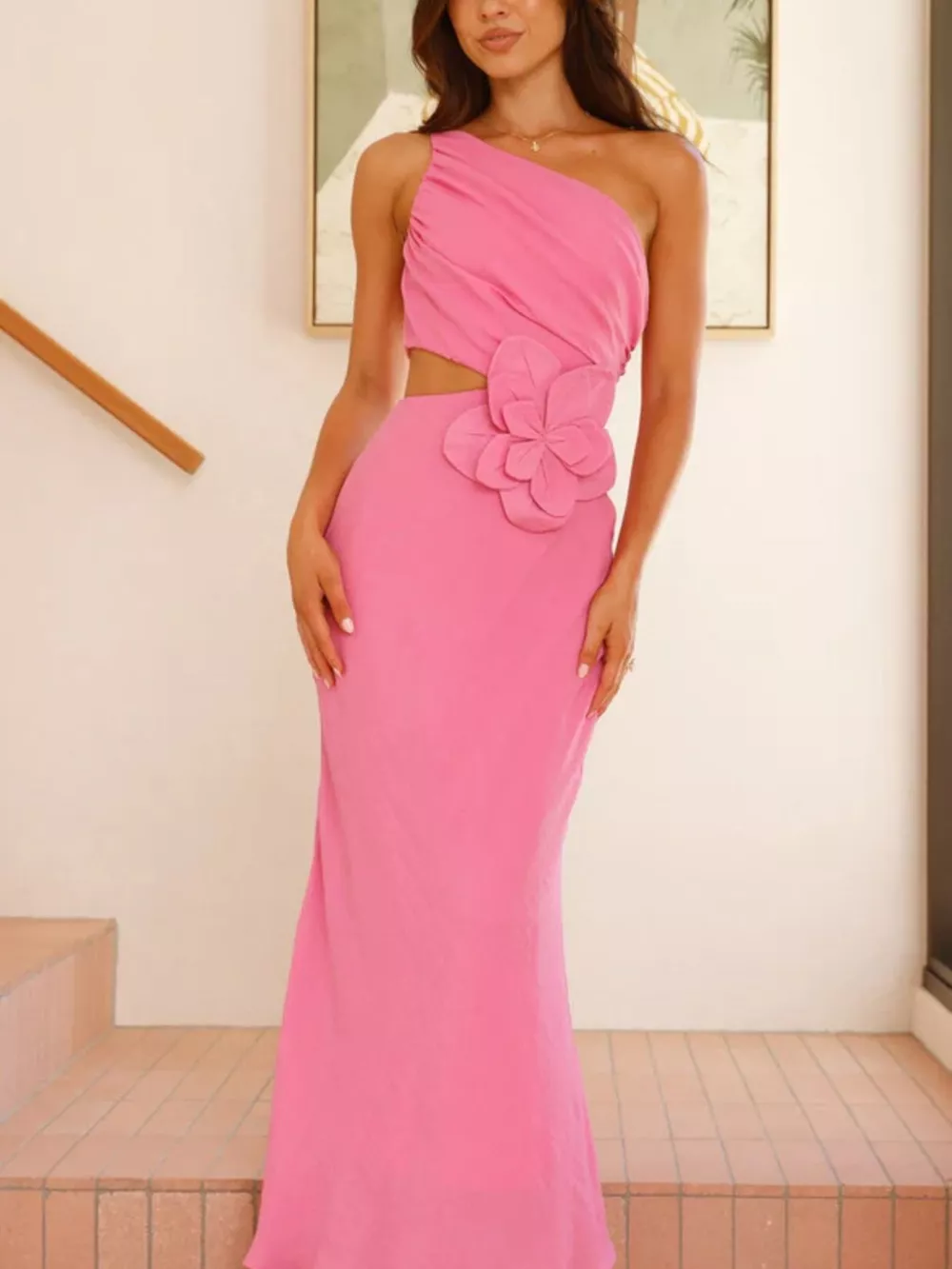 One-Shoulder Floral Cutout Dress, image 5
