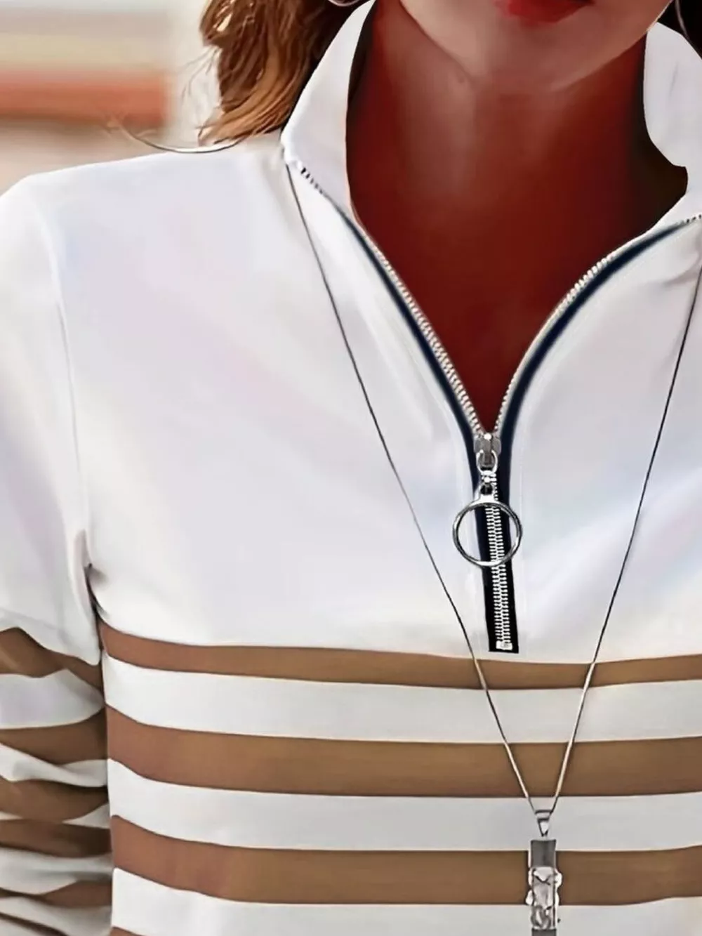 Quarter-Zip Striped Long Sleeve T-Shirt, image 14