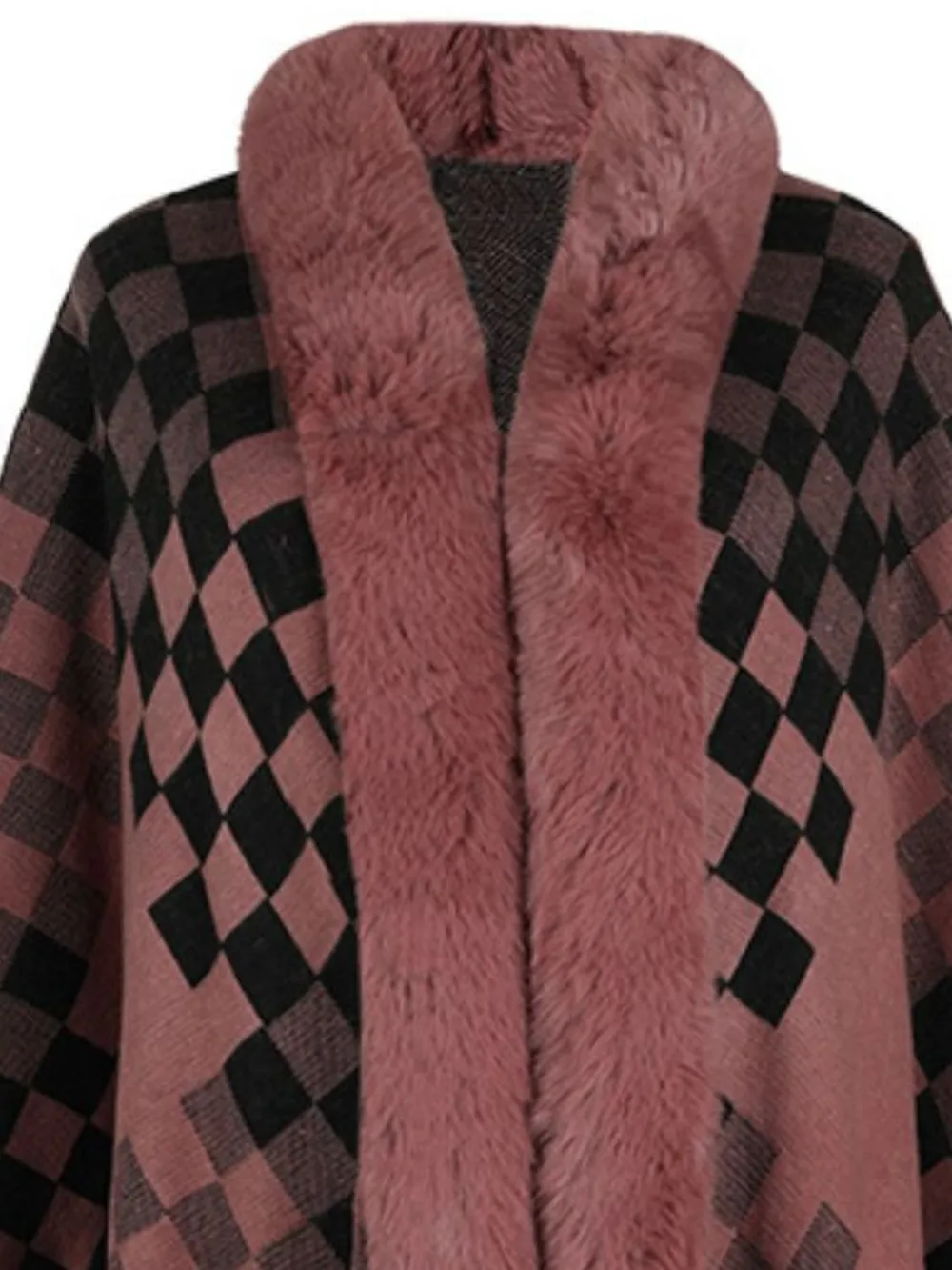 Fuzzy Checkered Long Sleeve Poncho, image 9