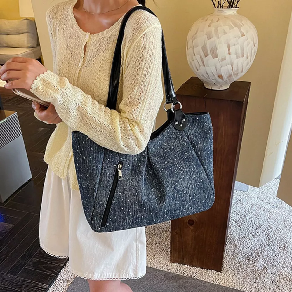 Polka Dot Denim Shoulder Bag, image 3