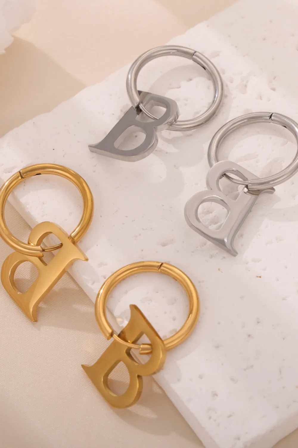 Titanium Steel Letter Hoop Earrings, image 2