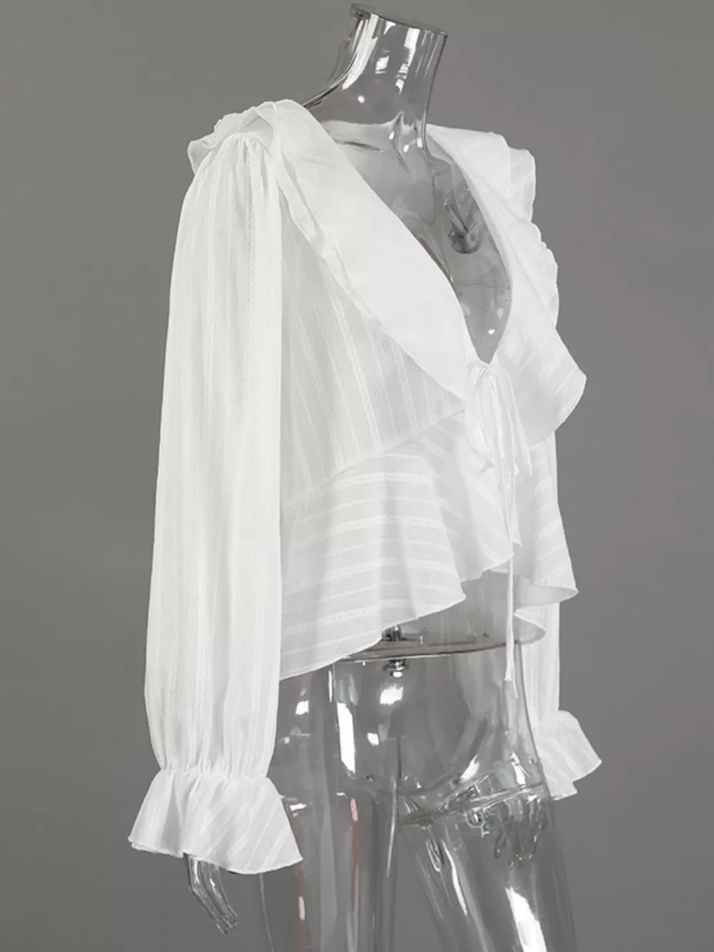 Ruffled Striped Flounce Sleeve Blouse, image 9
