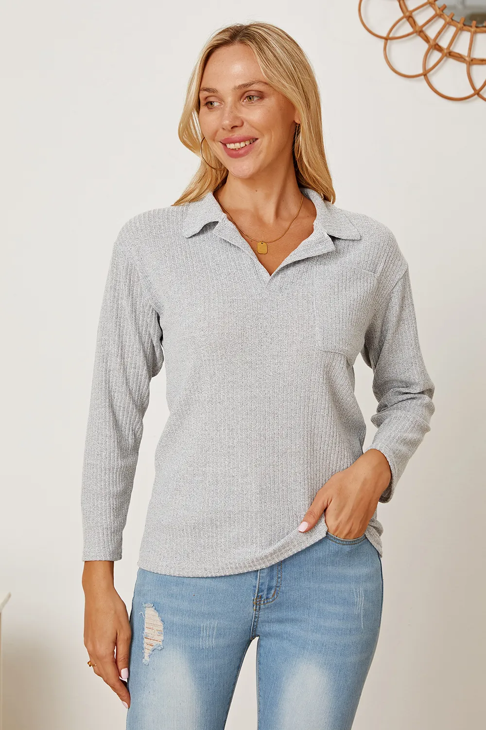 Collared Neck Dropped Shoulder T-Shirt, image 6