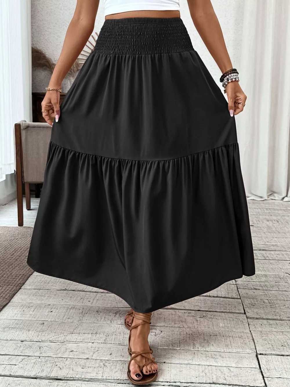 Smocked Waist Tiered Skirt, image 4