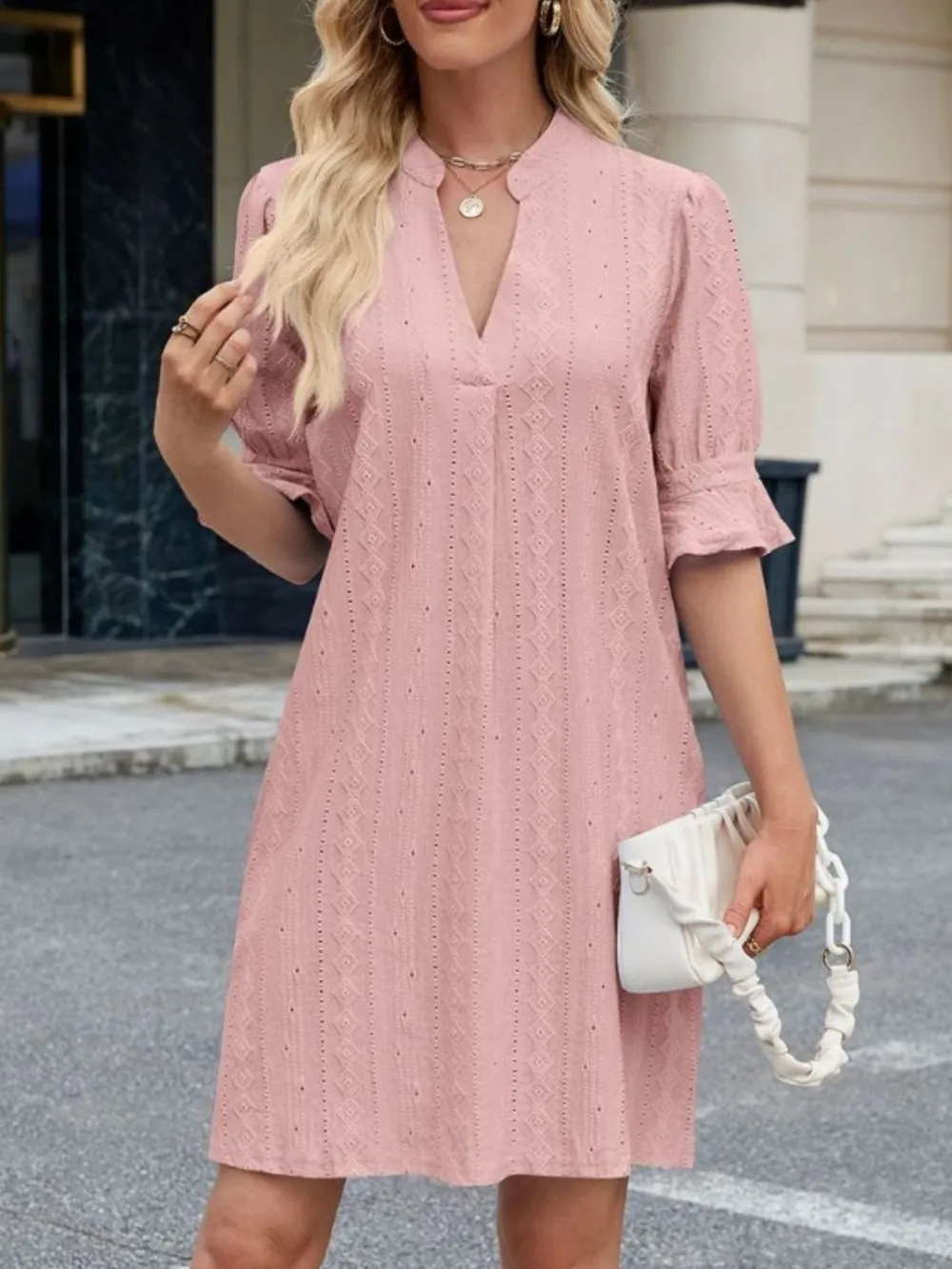 Eyelet Flounce Sleeve Mini Dress, image 6