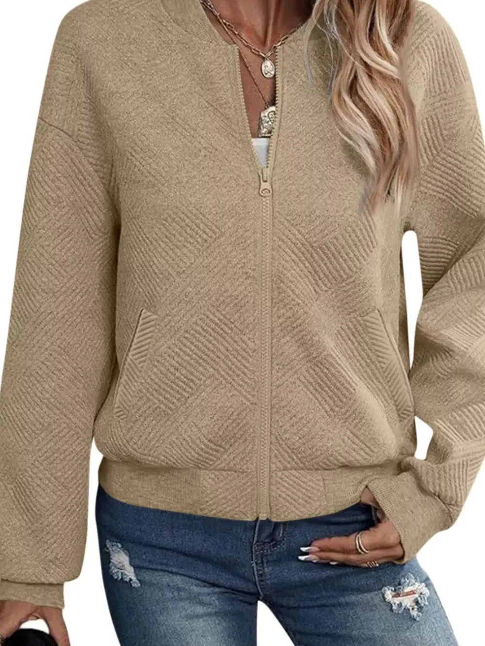 Textured Knit Zip-Up Jacket, image 29