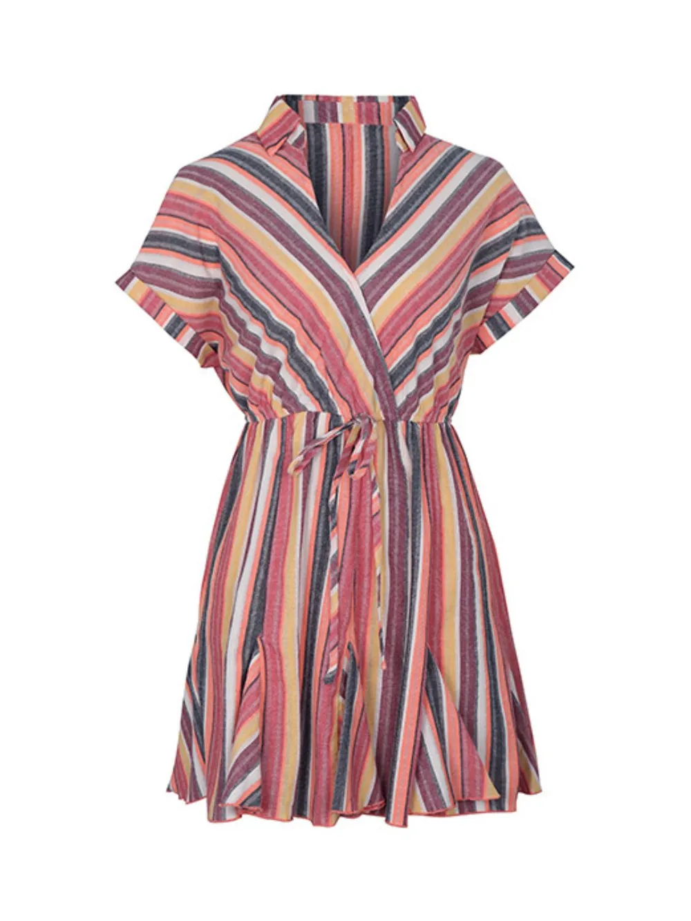 Striped Surplice Short Sleeve Dress, image 4