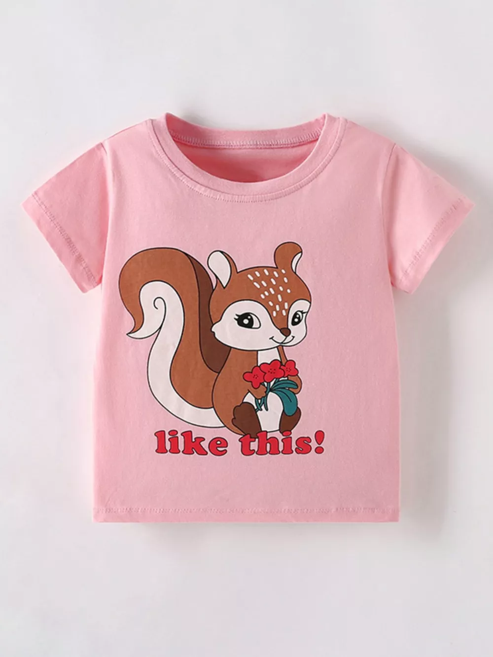 Children's Cute Squirrel Graphic Short Sleeve T-Shirt
