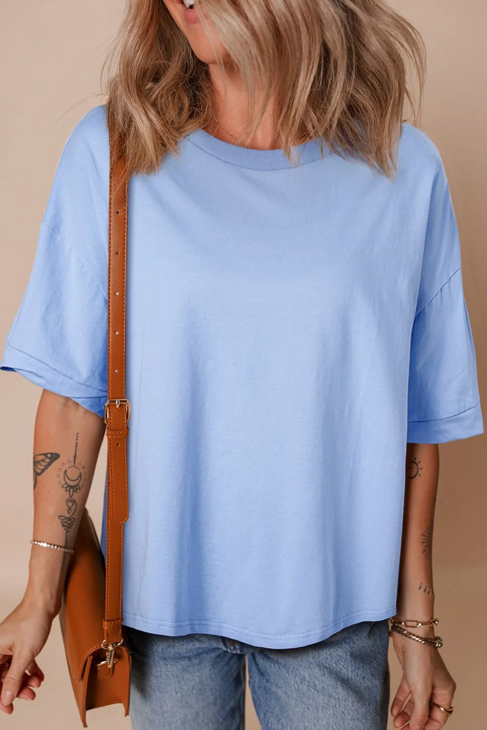 Loose Half Sleeve Hi Low Hem T Shirt, image 8
