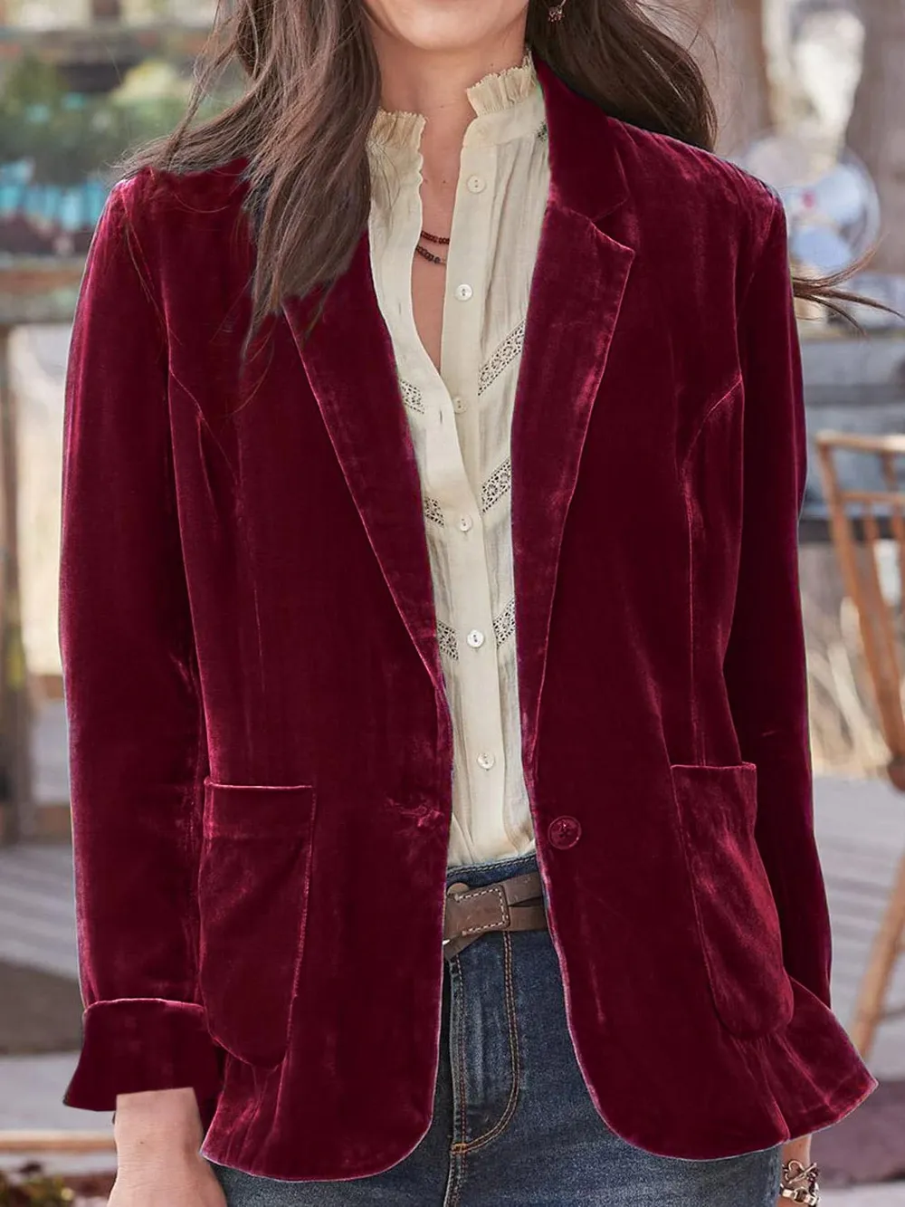 Pocketed Button Up Lapel Collar Blazer, image 12