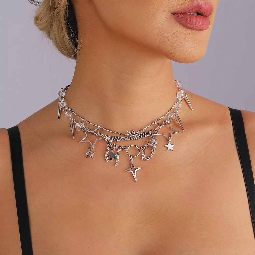Gothic Star and Cross Charm Choker Necklace, image 4
