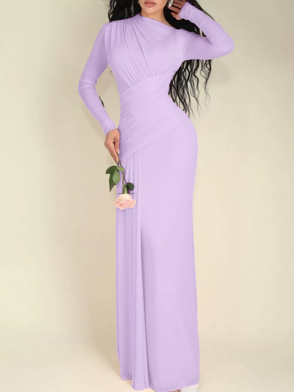Ruched Long Sleeve Mermaid Maxi Dress, image 5