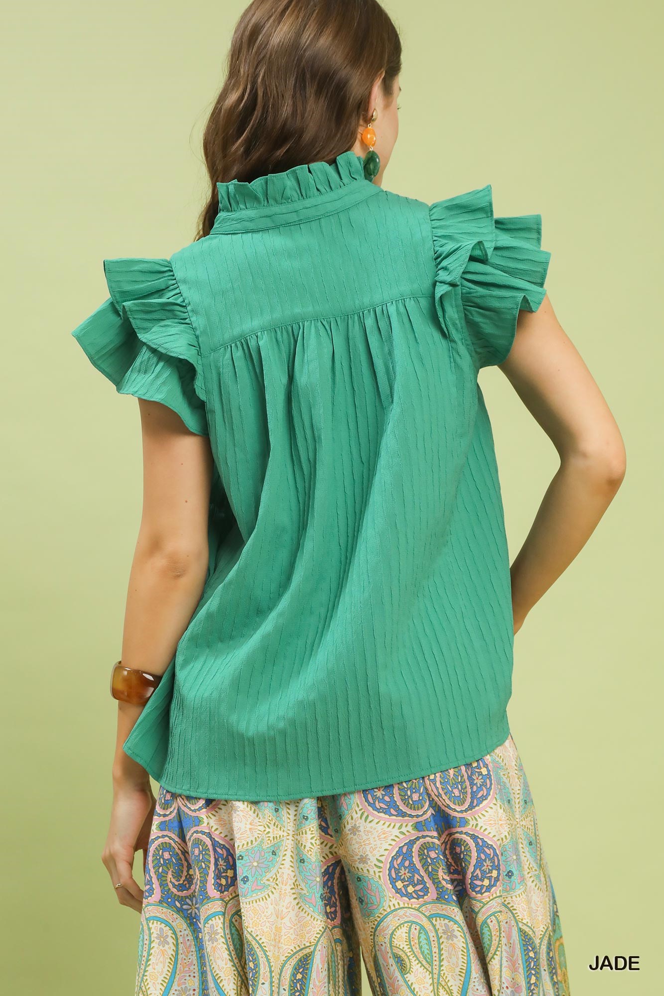Ruffle Sleeve Textured Babydoll Blouse, image 3
