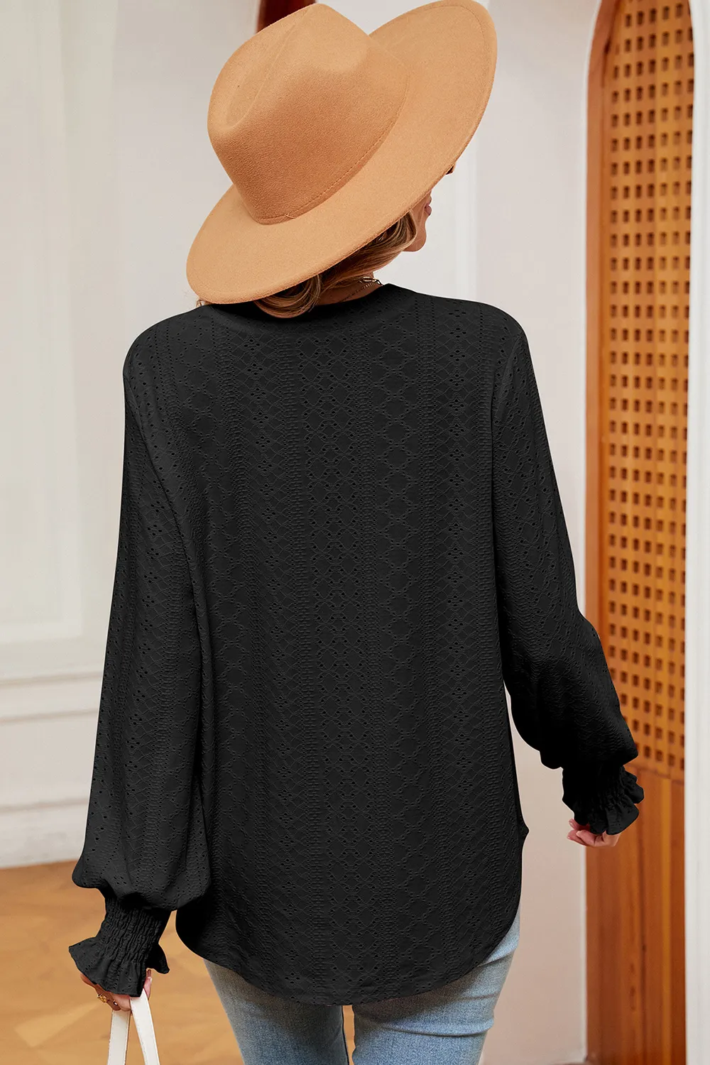 Eyelet Notched Long Sleeve T-Shirt, image 15